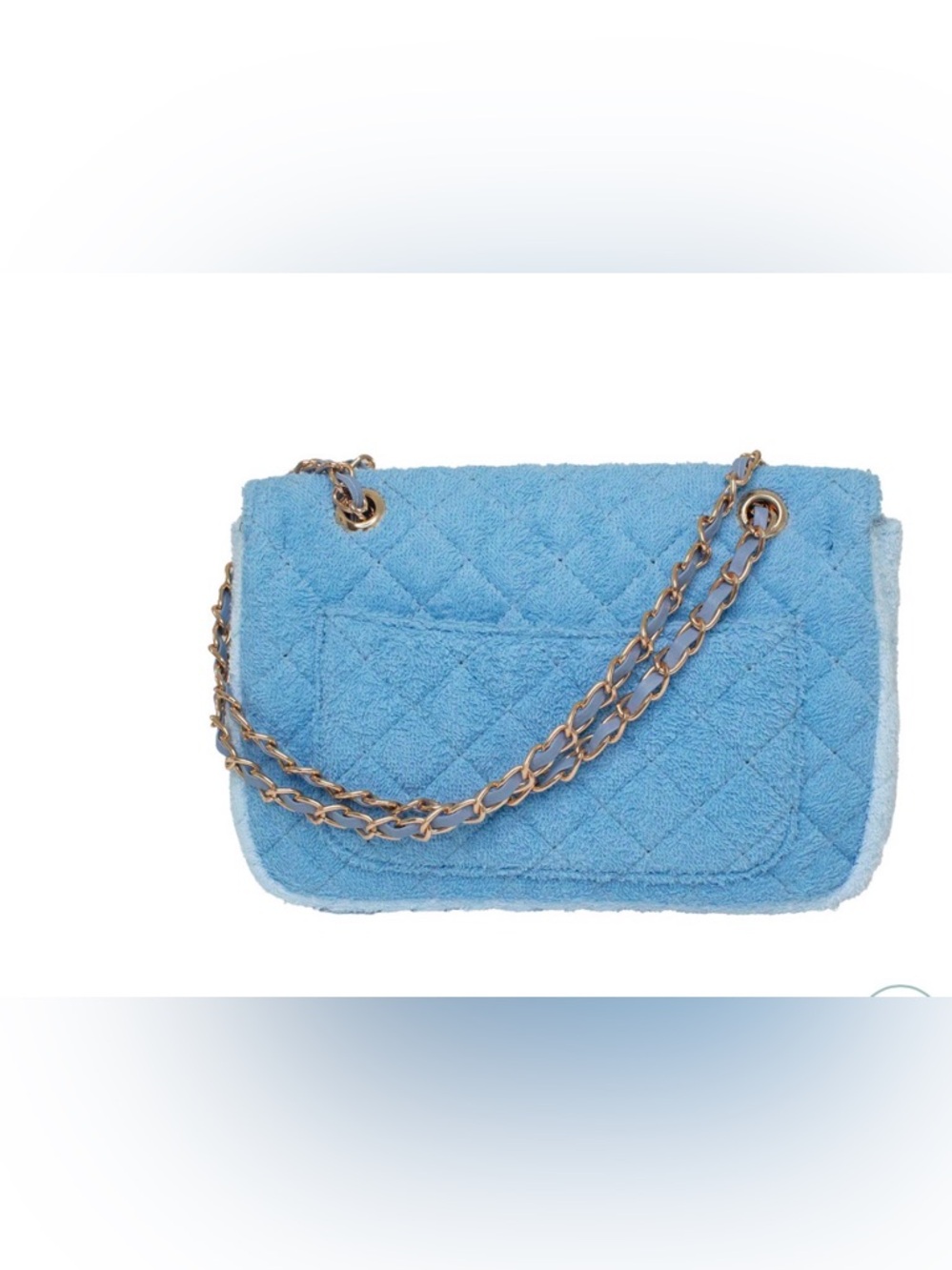 Blue Ombre Terrycloth Flap Bag With Chain - Picture 4 of 4